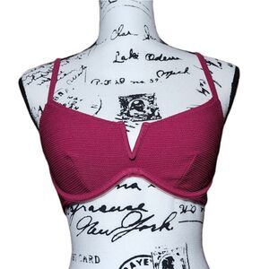 Shade & Shore 34b Magenta Raspberry Swim Bikini Top Underwire Textured